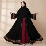 Rose Koti Borka with Embroidery and Long Hijab, 2 Colours