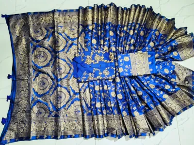 Dhupian Silk Block Print Panjabi and Silk Saree for Couples