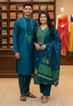 Hand Print Couple Dress, Voile Three Piece and Dhupian Silk Panjabi
