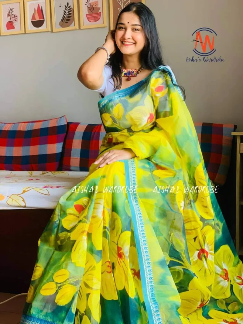 Hand Brush Painted Half Silk Saree in 3 Colours, 12 Haath