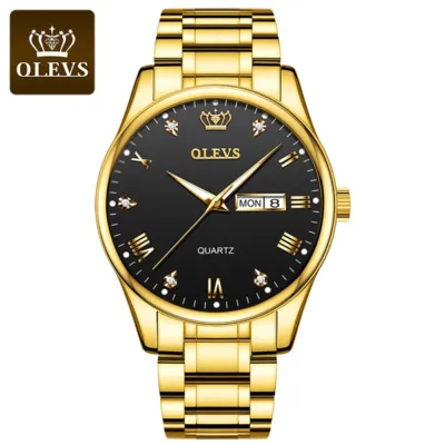 Butter Fly Lock OLEVS 9931G New Exclusive Design Quartz Watch for Men (Golden Black )