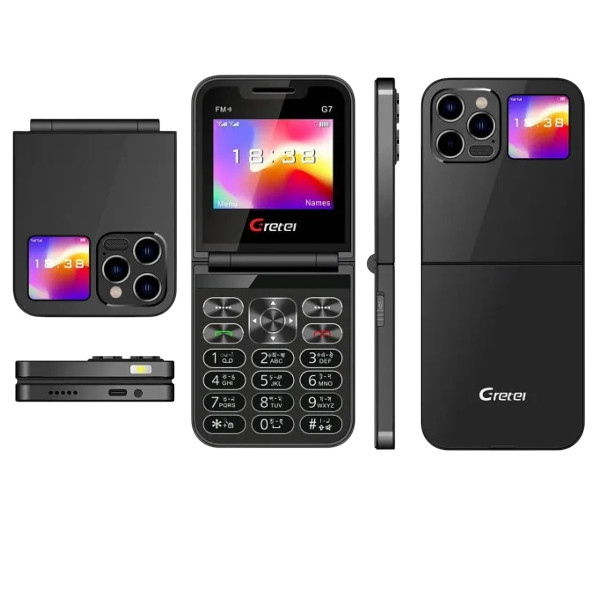 Gretel G7 Flip Folding Phone Dual Display Caseing (Black)