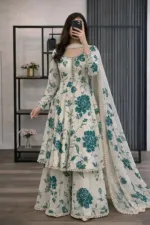 Screen Print Cotton Garara Three Piece with Lace, Sizes M and L