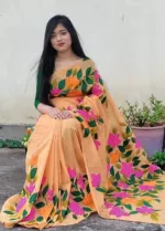 Tuli Brush Hand Print Half Silk Saree, 12 Haath