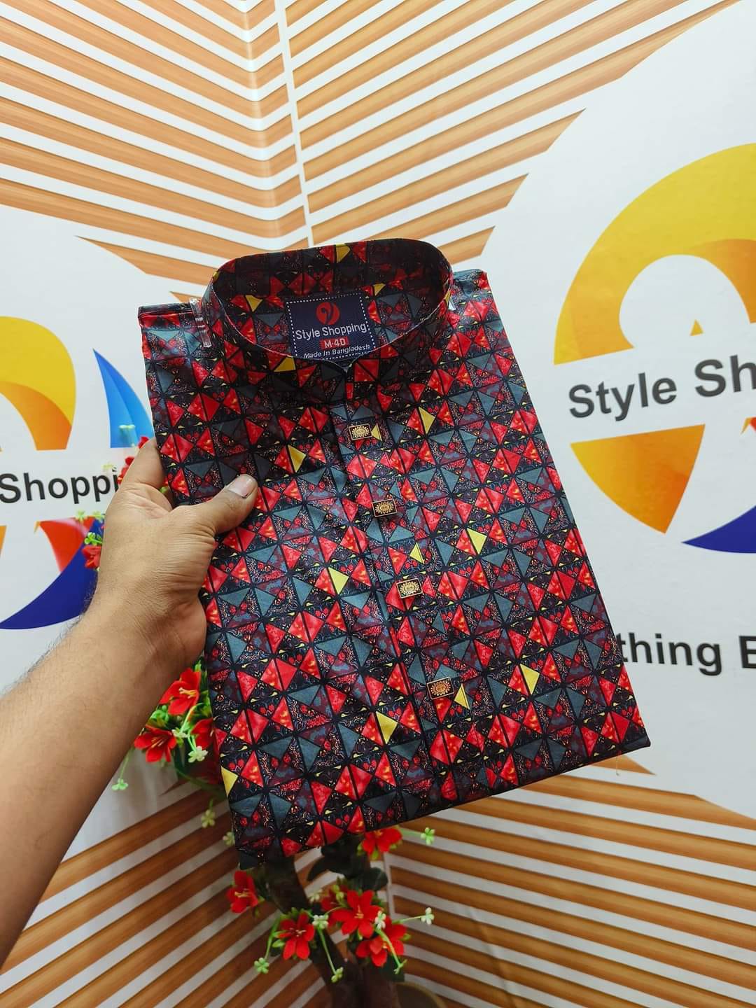 Men's Cotton Print Panjabi with Snap Buttons, Sizes M to XL