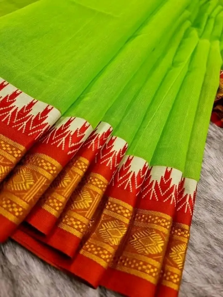 Half Silk Cotton Blend Modhurai Paar Saree, 12 Haath