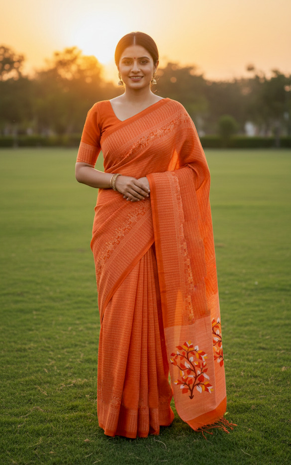 Women's Soft Cotton Summer Saree with Screen Print and Blouse Piece