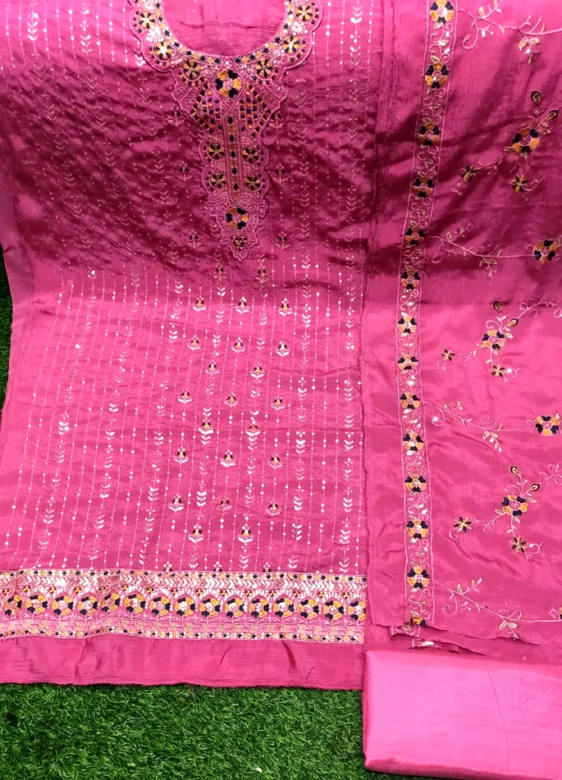 Unstitched Chinon Georgette Three Piece with Heavy Embroidery