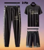 Men's Printed Half Sleeve T-Shirt, Full Pant and Half Pant Set