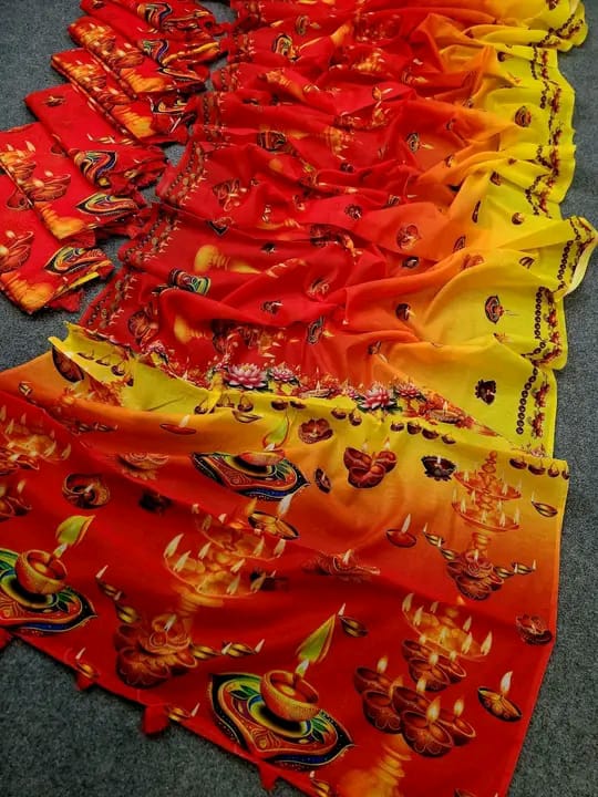 Chanderi Silk Floral Print Saree without Blouse, 5 Colours