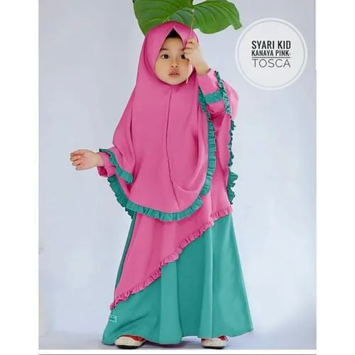 Girls' Borka and Hijab Set in Cherry Fabric, 4 Colours