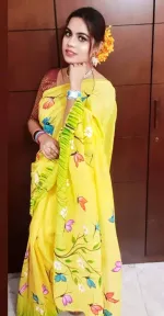 Women's Half Silk Saree with Hand Brush Paint Work