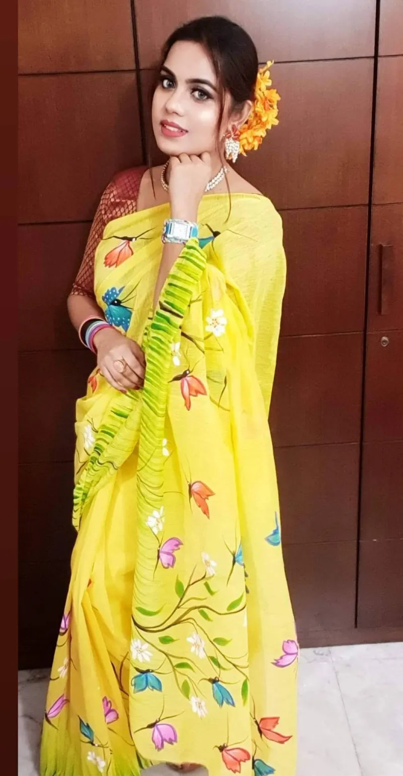 Women's Half Silk Saree with Hand Brush Paint Work