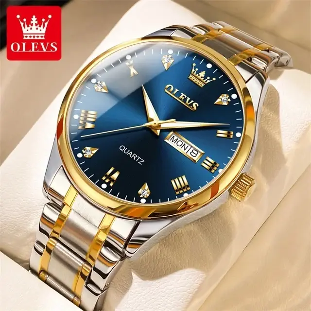 Olevs 5563 Luxury Fashion Round Women’s Watch – Silver & Blue