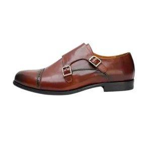 25015-Brown Formal Genuine Cow Leather Italian Brown Suede & Leather Formal Lace Up Oxford Brogue Dress Shoes for Men