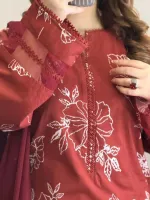 Women's Cotton Skin Print Three Piece with Lace, Sizes L to XXL