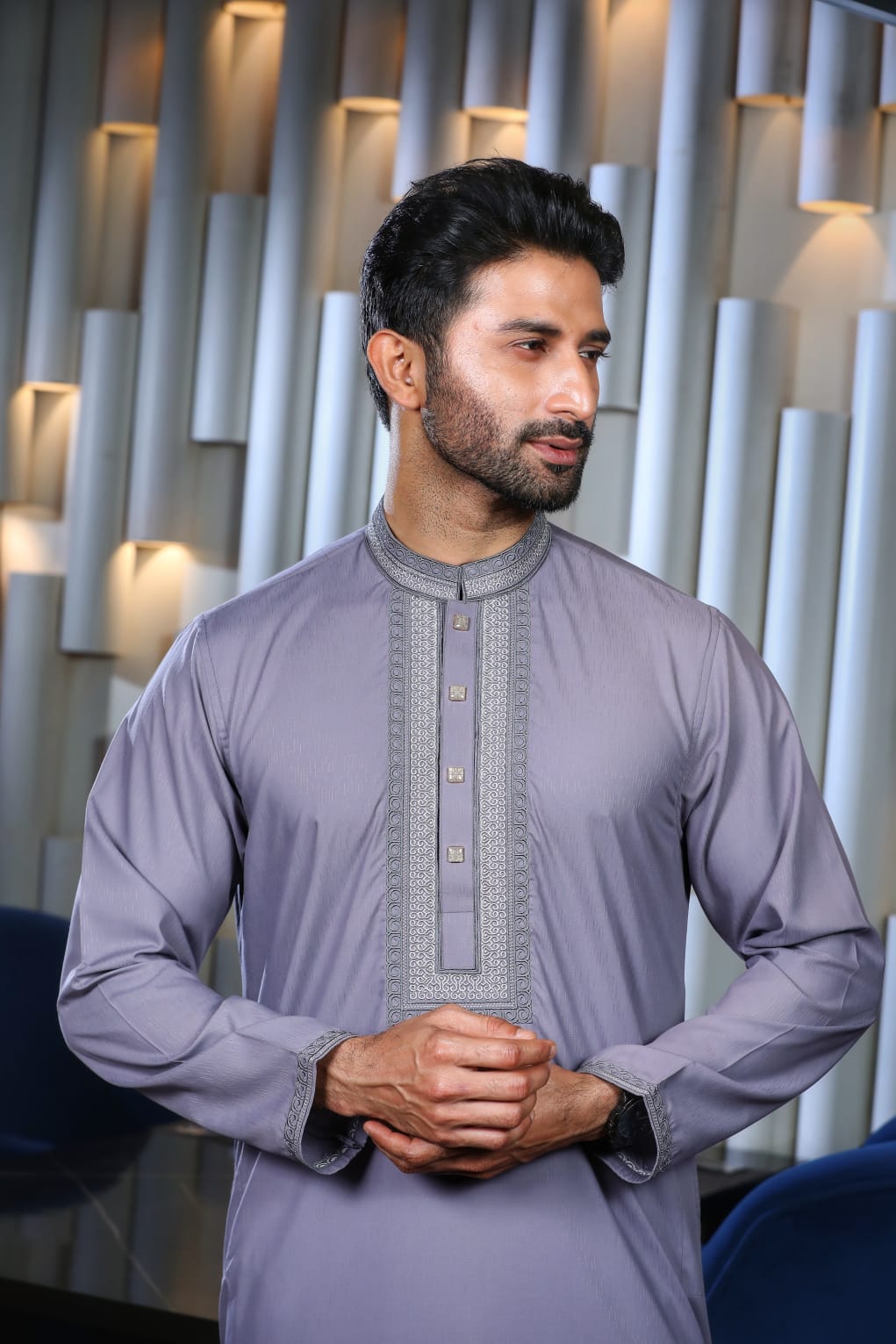 Men's Embroidered Jacquard Cotton Panjabi, Snap Buttons, M to XXL