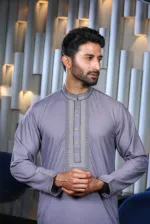 Men's Jacquard Cotton Panjabi with Complex Embroidery and Box