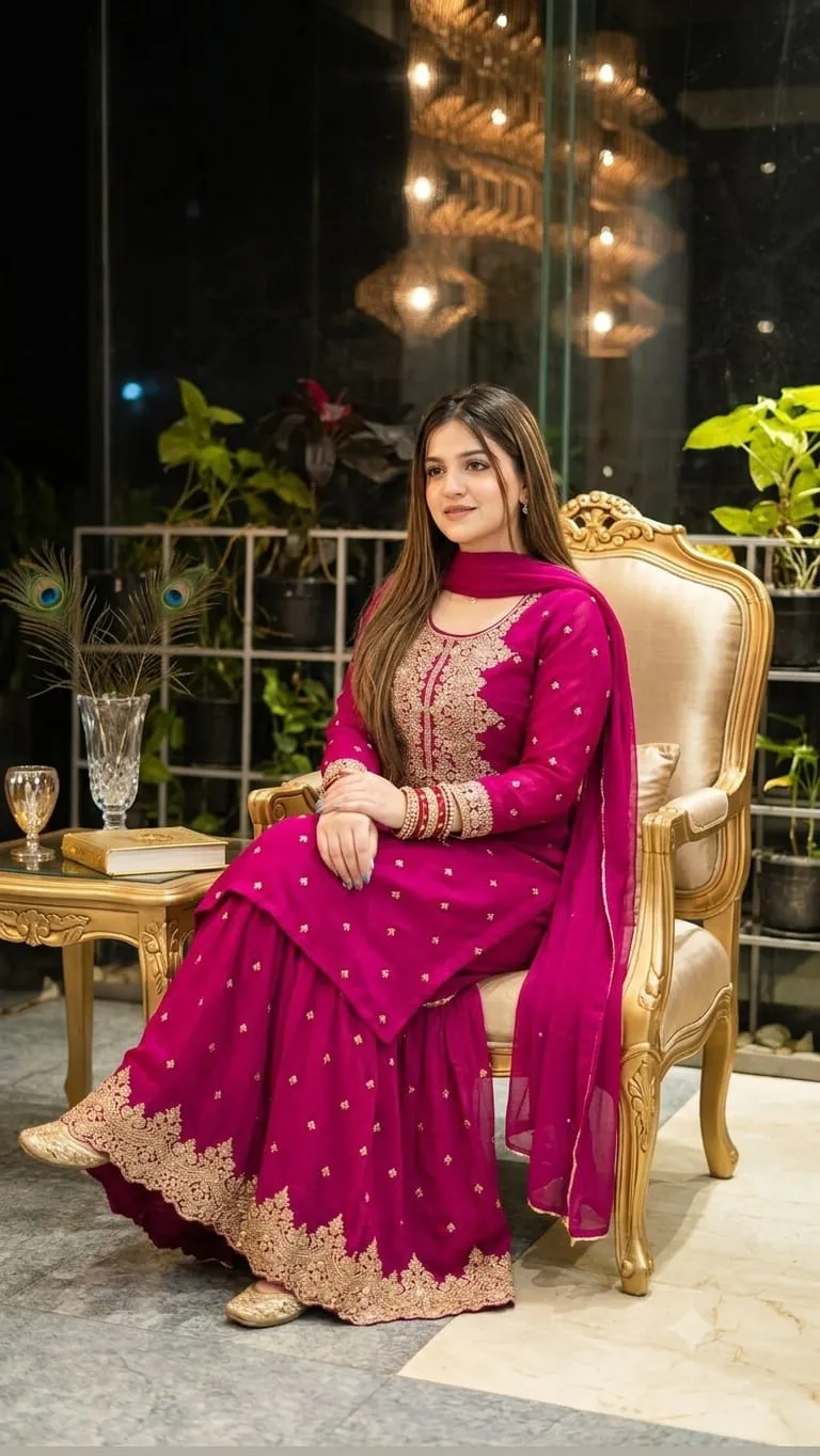 Cotton Garara Dress with Sequin Embroidery and Lace Georgette Orna