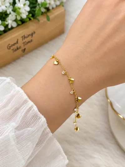 Anti-Tarnish Golden Heart & Crystal Bracelet