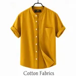 Men's Oxford Cotton Band Collar Half Sleeve Shirt, Slim Fit