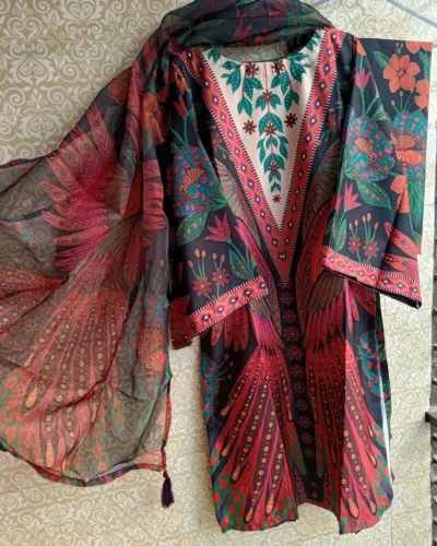 Women's Digital Print Cotton Silk Three Piece, 2 Colours