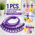 Elastic Clothesline with 12 Clips