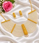 Royal Gold-Plated Multi-Strand Pearl Choker Set