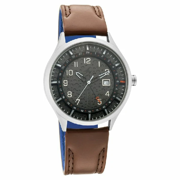 Fastrack NN3205TL01 Titanium Quartz Analog Date Grey Dial Leather Strap Watch