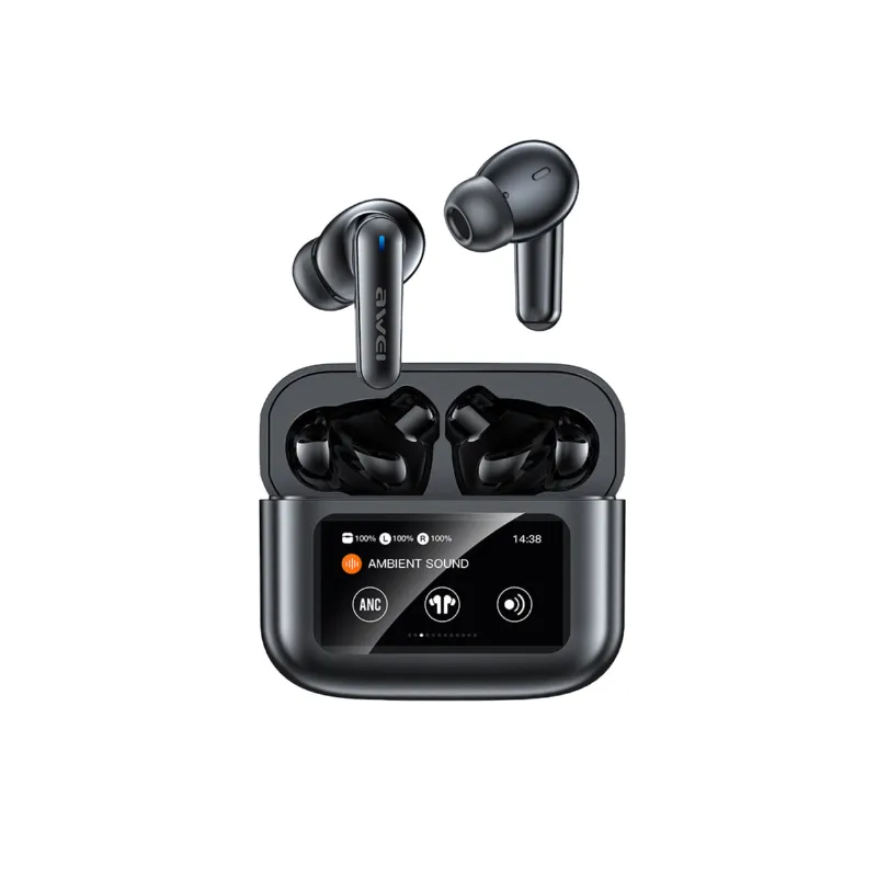 Awei T56 ANC True Wireless Earbuds – Smart LED Touch Screen Charging Case, Bluetooth 5.4, -35dB Active Noise Cancellation & IPX6 Waterproof