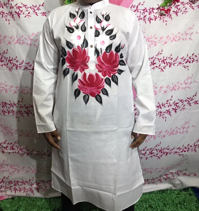 Men's Hand Printed Silk Panjabi, Five Sizes from 38 to 46