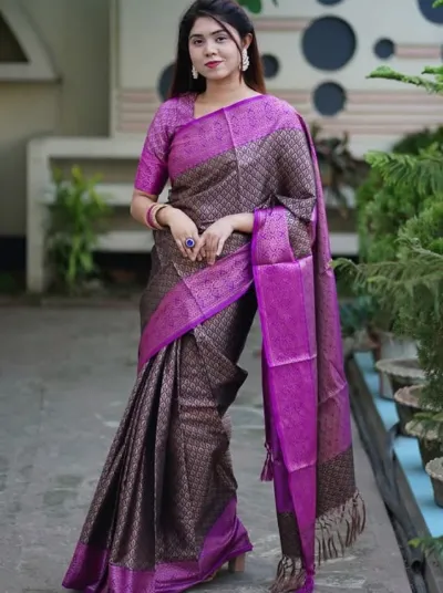 Royal Blue Kanjivaram Silk Saree with Golden Border, 13+ Haath