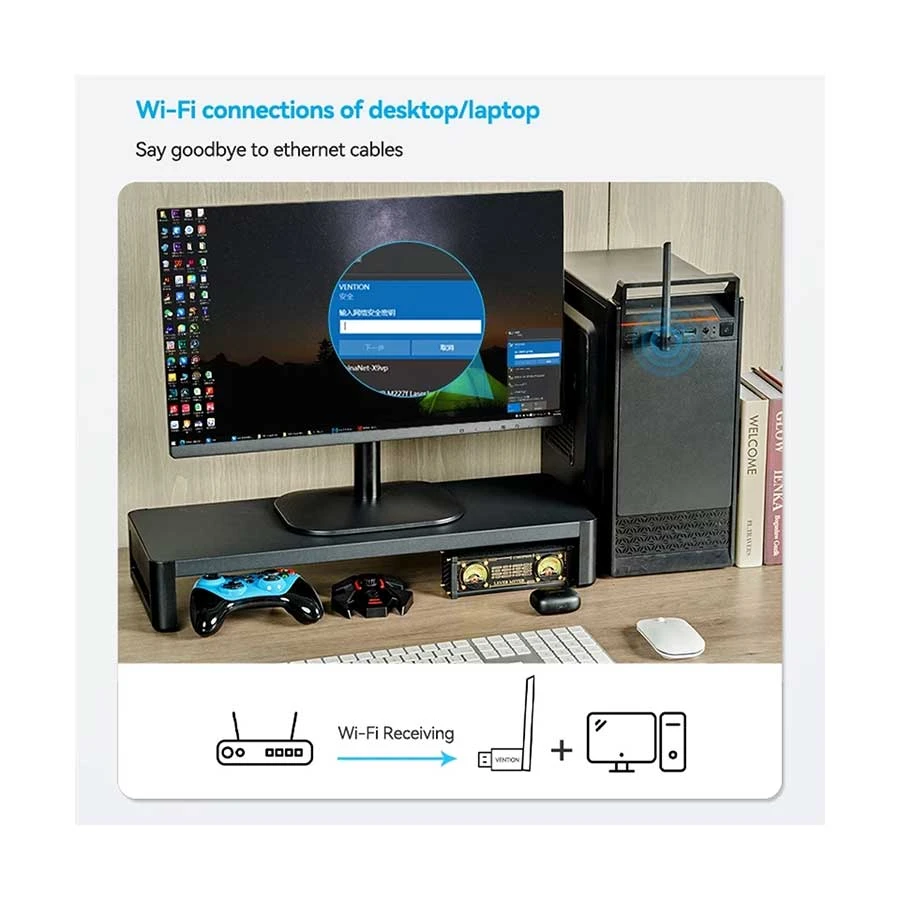 Vention KDUB0 650Mbps Dual Band Wi-Fi & Bluetooth 5.0 USB Adapter