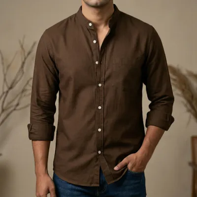 Men's Solid Colour  Ban color Shirt  ( deep Sepia )