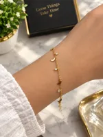 Anti-Tarnish Golden Crescent Moon & Crystal Charm Bracelet