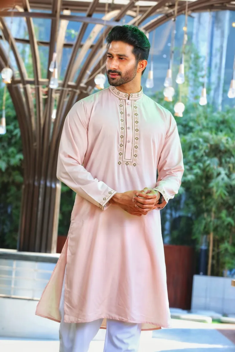 Men's Jacquard Cotton Panjabi with Complex Embroidery and Box