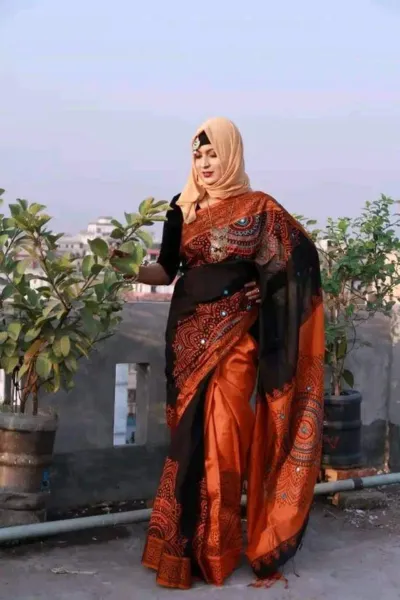 Half Silk Hand Printed Saree for Women, 12 Haath Length