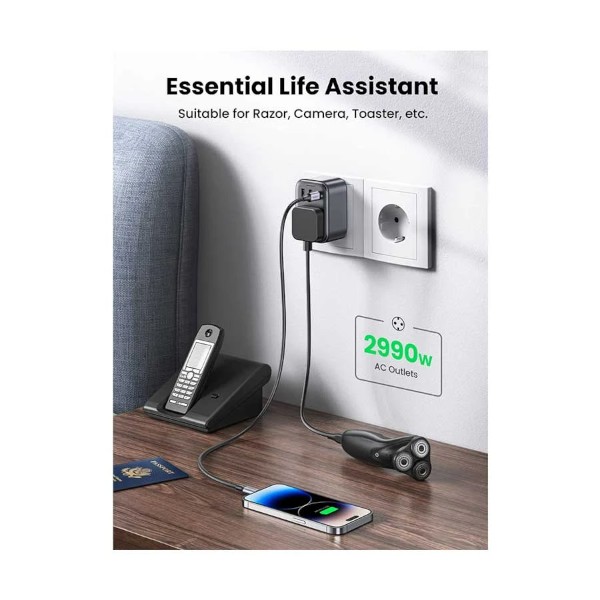 Ugreen CD314 30W PD Dual USB, USB-C & AC Outlet (UK) Gray Charger