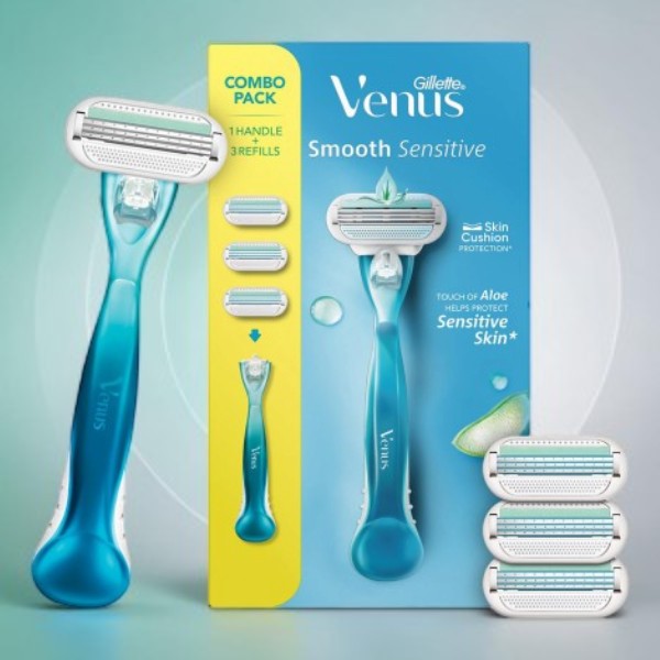Gillette Venus Smooth Sensitive Razor 1 Handle + 3 Refills (India)
