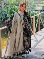 Readymade Digital Print Lace Three Piece, 6 Colours
