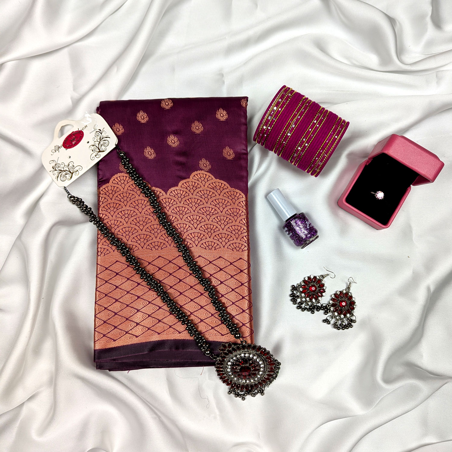 Premium Silk Katan Saree Combo Pack – Onion