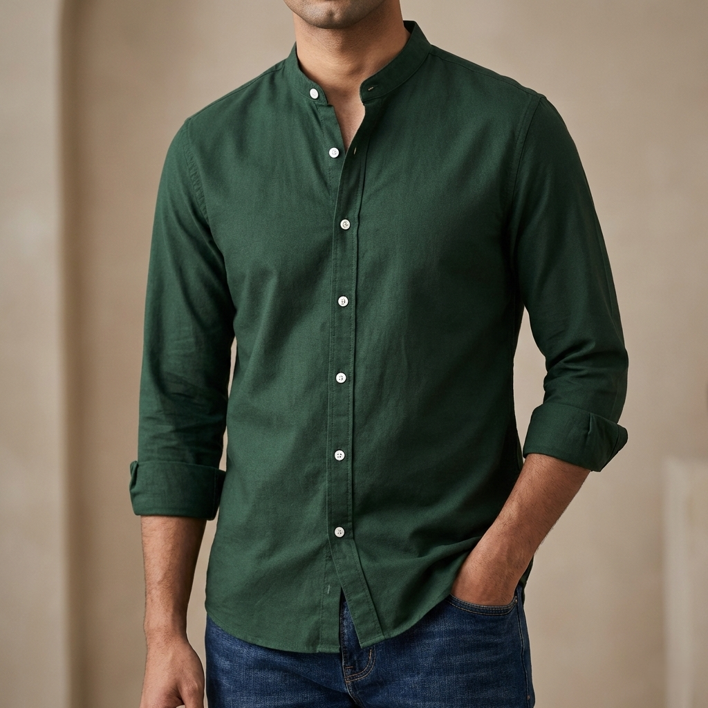Men's Solid Colour Ban color Shirt  (green)