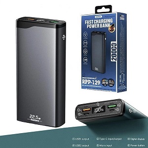 Remax RPP-129 20000mAh 22.5W PD+QC Multiple In & Out Fast Charging Power Bank With Display