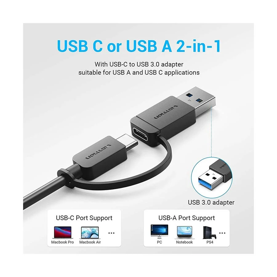 Vention CHTBB USB and Type-C to 4-Port USB and Micro USB Hub Black