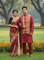 Winter Couple Set, Tangail Saree with Koti and Panjabi