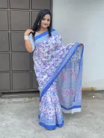Half Silk Screen Print Saree, Saree Only, 4 Colours
