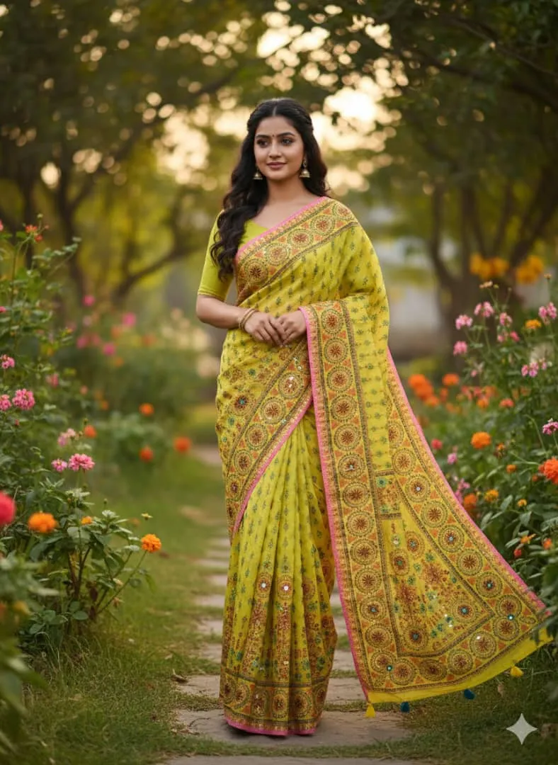 Boutique Screen Print Silk Saree, 13.5 Haath, 6 Colours