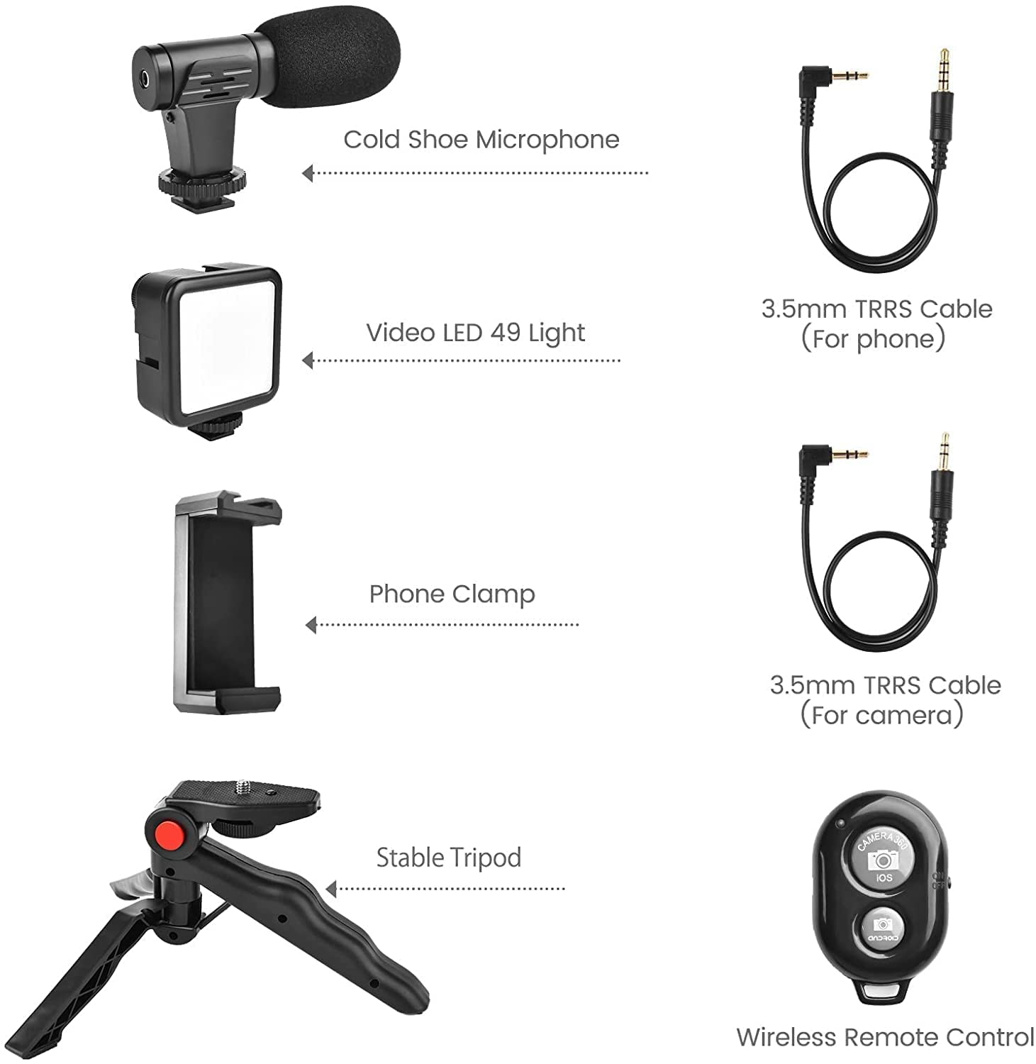 3-in-1 Professional Video Making Vlogging Kit – Complete Smartphone Rig with Shotgun Microphone, 36-LED Video Light, Mini Tabletop Tripod & Bluetooth Remote for YouTube, Live Streaming & Content Creat