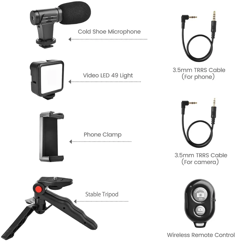 3-in-1 Professional Video Making Vlogging Kit with Shotgun Mic, LED Light & Tripod