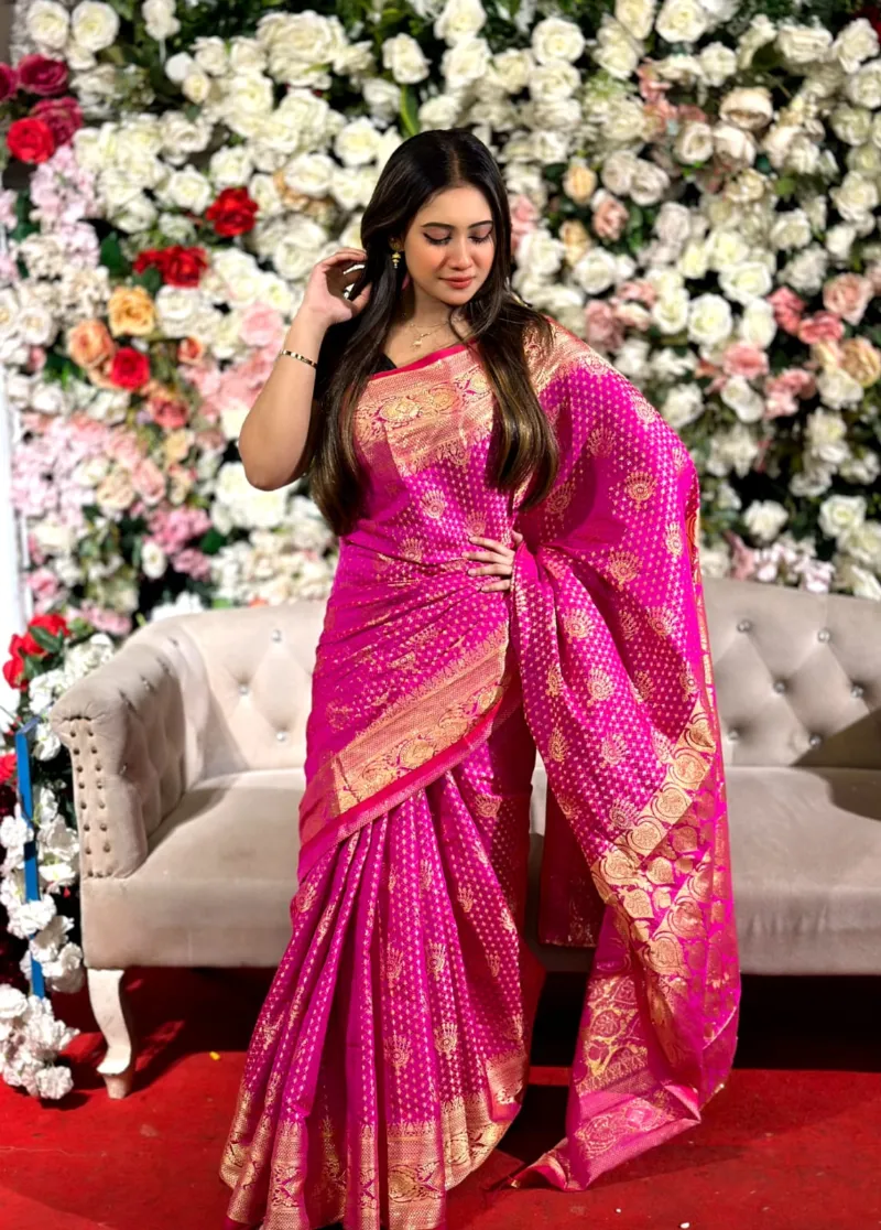 Katan Banarasi Saree, Full Body Zari Thread Work, No Blouse